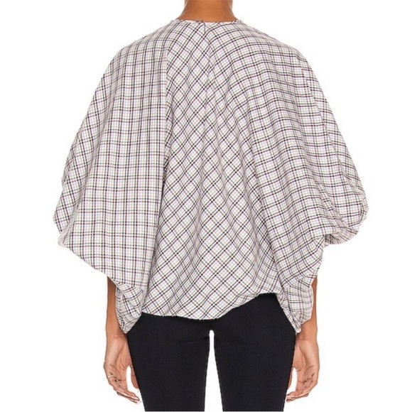 Silvia Tcherassi Basilica Embroidered Dolman Puff Sleeve Check Cotton Blouse S - Picture 4 of 12